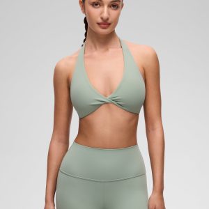 Double Lined Twist Halter Sports Bra