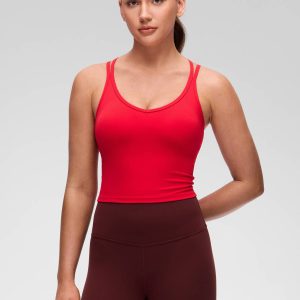 V Neck Cross Back Built In Bra Tank