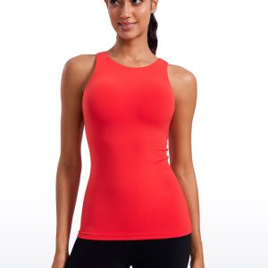 Hip Length Built-in Bra Tanks High Neck