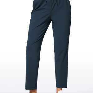 Stretch Drawstring High Waist 7/8 Pants With Pockets 27''