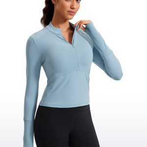 Brushed Half Zip Cropped Long Sleeve