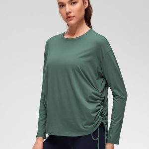 Cotton Hip Length Ruched Long Sleeve